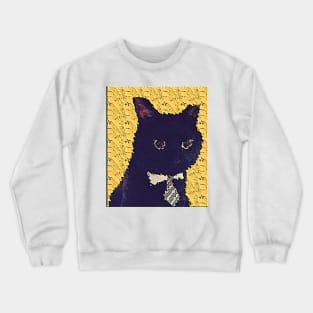 Black Business Cat Kitten With Yellow Tie With Yellow Tie Crewneck Sweatshirt